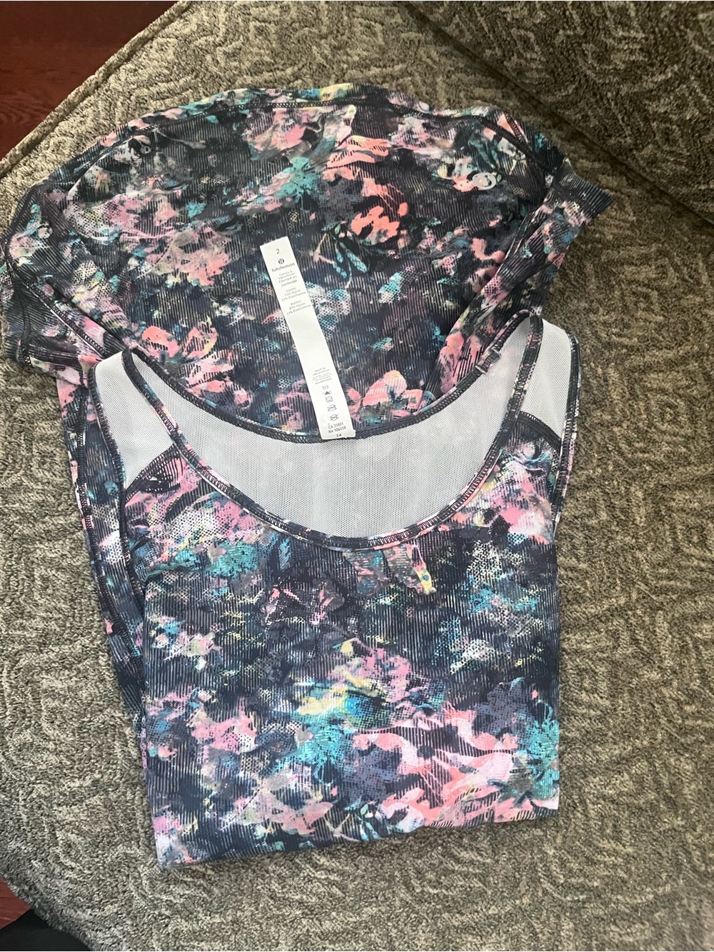Lululemon Floral Tank Top in Black with Pastel Print size 2